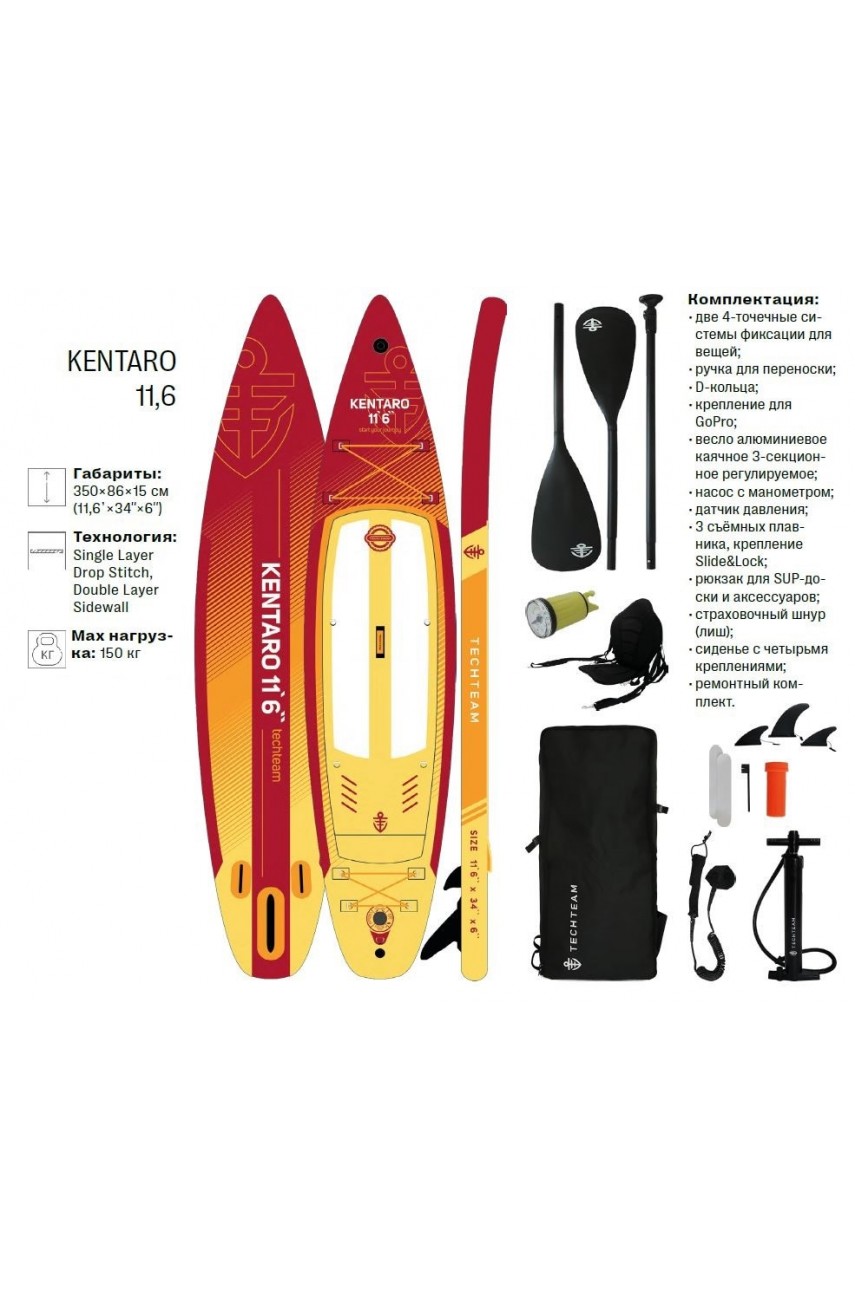 Сапборд TECH TEAM KENTARO 11,6 (красно-желтый) 350×86×15 см
