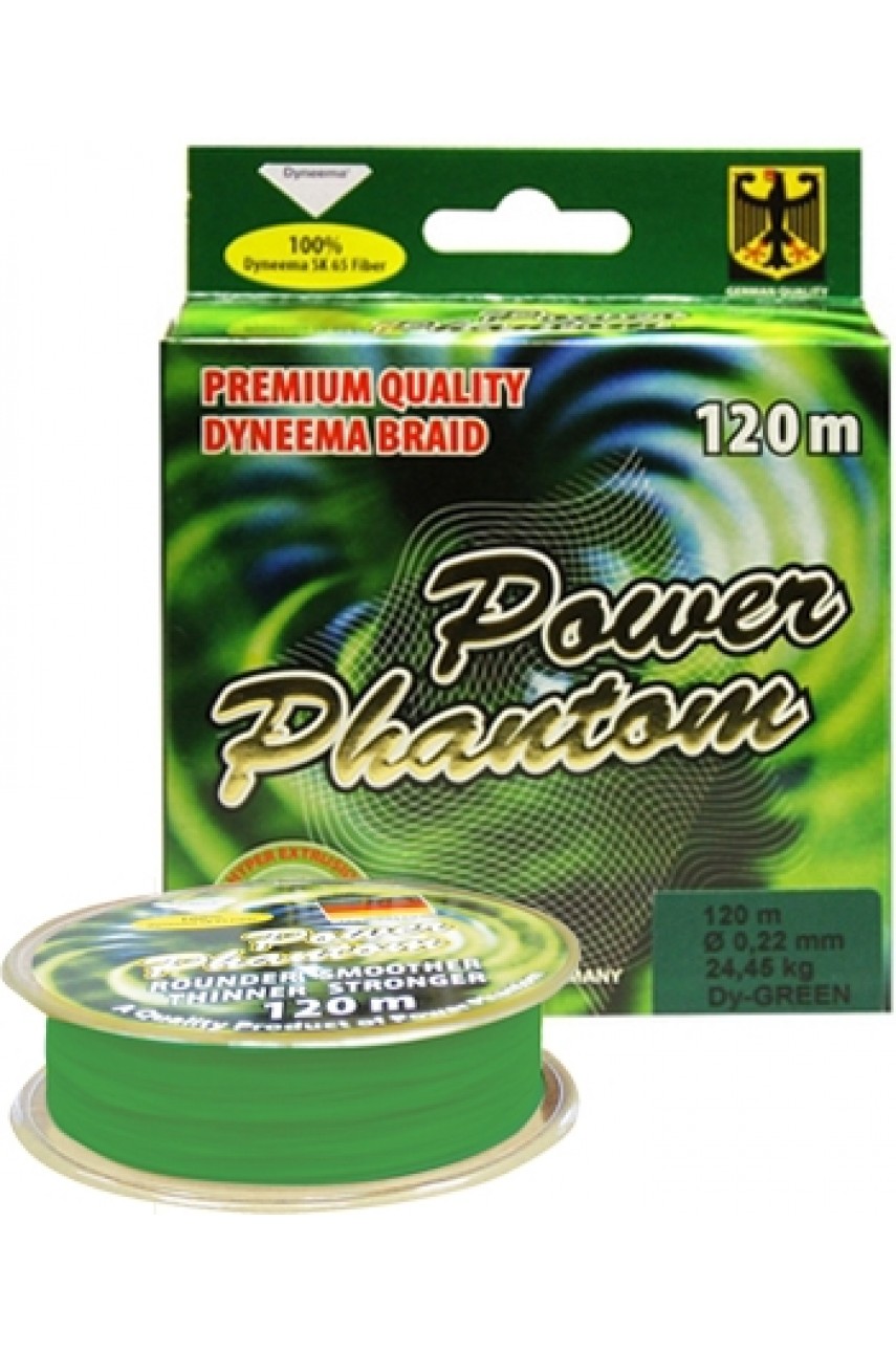 Шнур Power Phantom 4x, 120м, зеленый, 0,33мм, 38,25кг