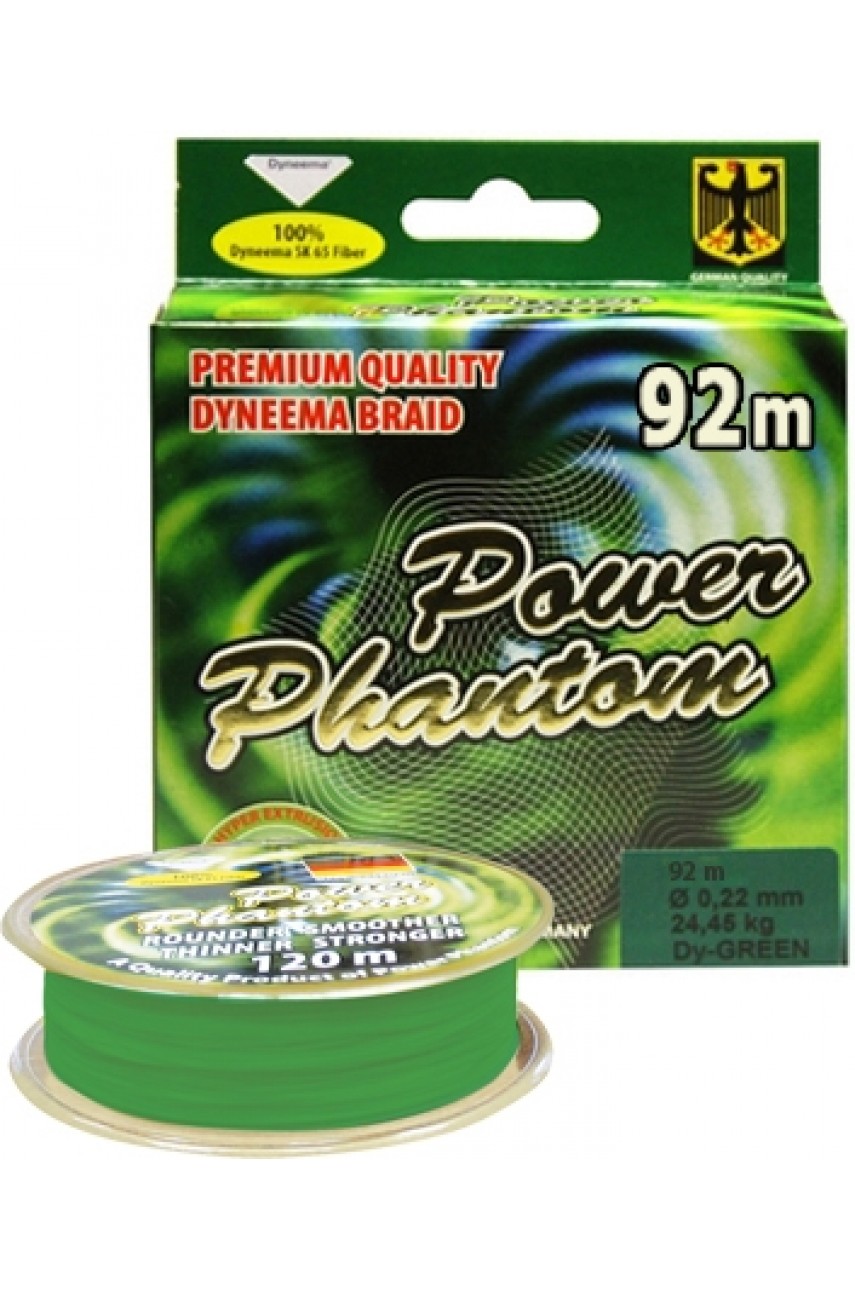 Шнур Power Phantom 4x, 92м, зеленый, 0,25мм, 28,5кг