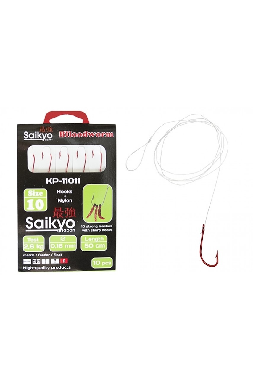 Крючки Saikyo KP-11011 Blloodworm Red  №10 (10шт) c повод. модель KP-11011R10-10 от Saikyo