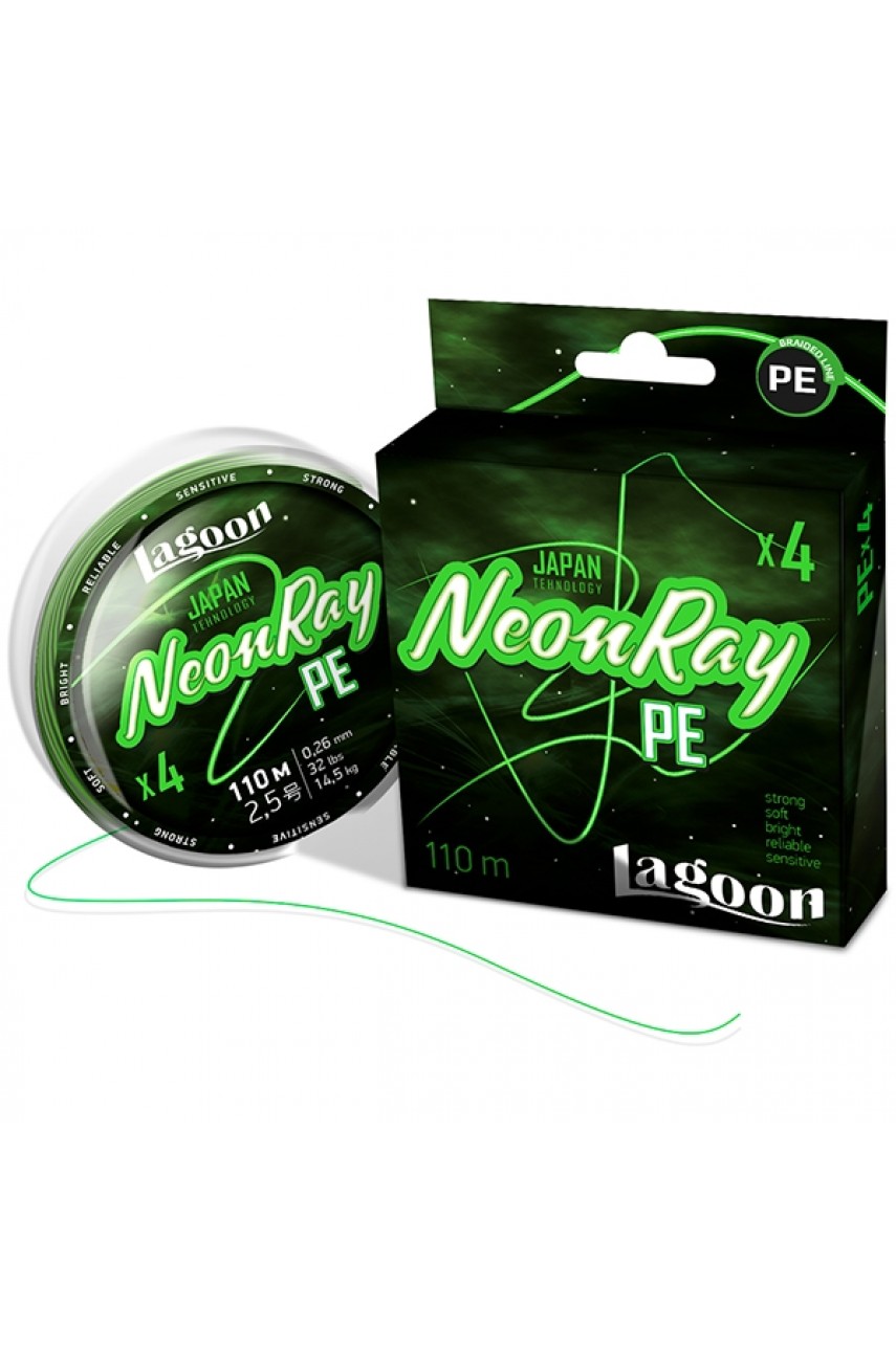 Шнур Lagoon NeonRay 110m,  #0,4 fluo-green 0,104мм 5,9кг модель LGNR-FG04 от Lagoon