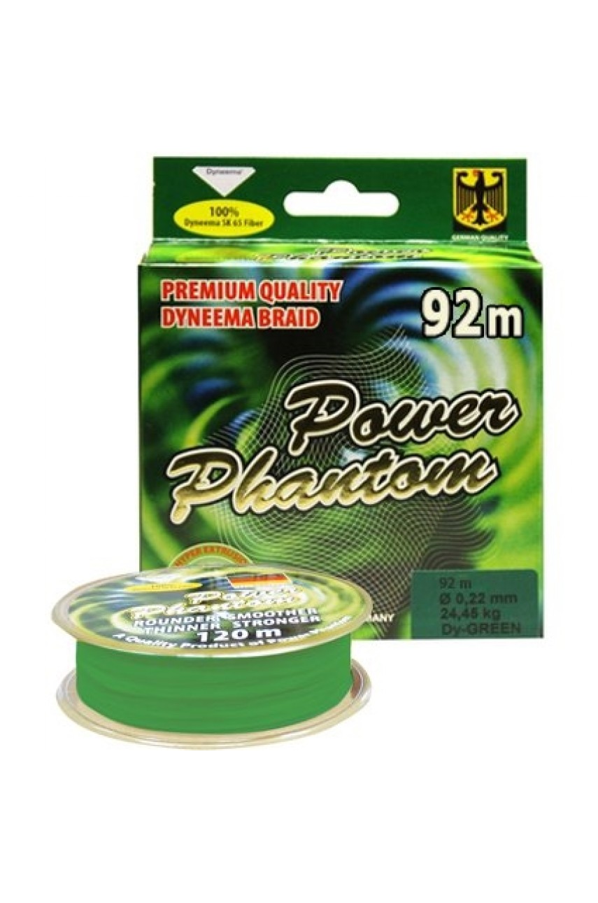 Шнур Power Phantom 4x, 92м, зеленый, 0,22мм, 24,45кг