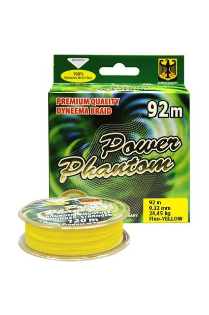 Шнур Power Phantom 4x, 92м, желтый, 0,22мм, 24,45кг