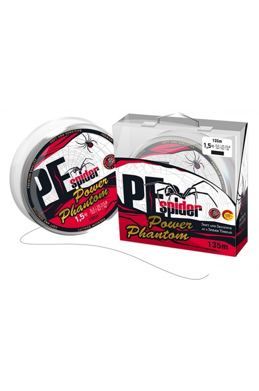 Шнур Power Phantom 8x, PE Spider, 135м, темно-серый #0,5, 0,11мм, 9,1кг
