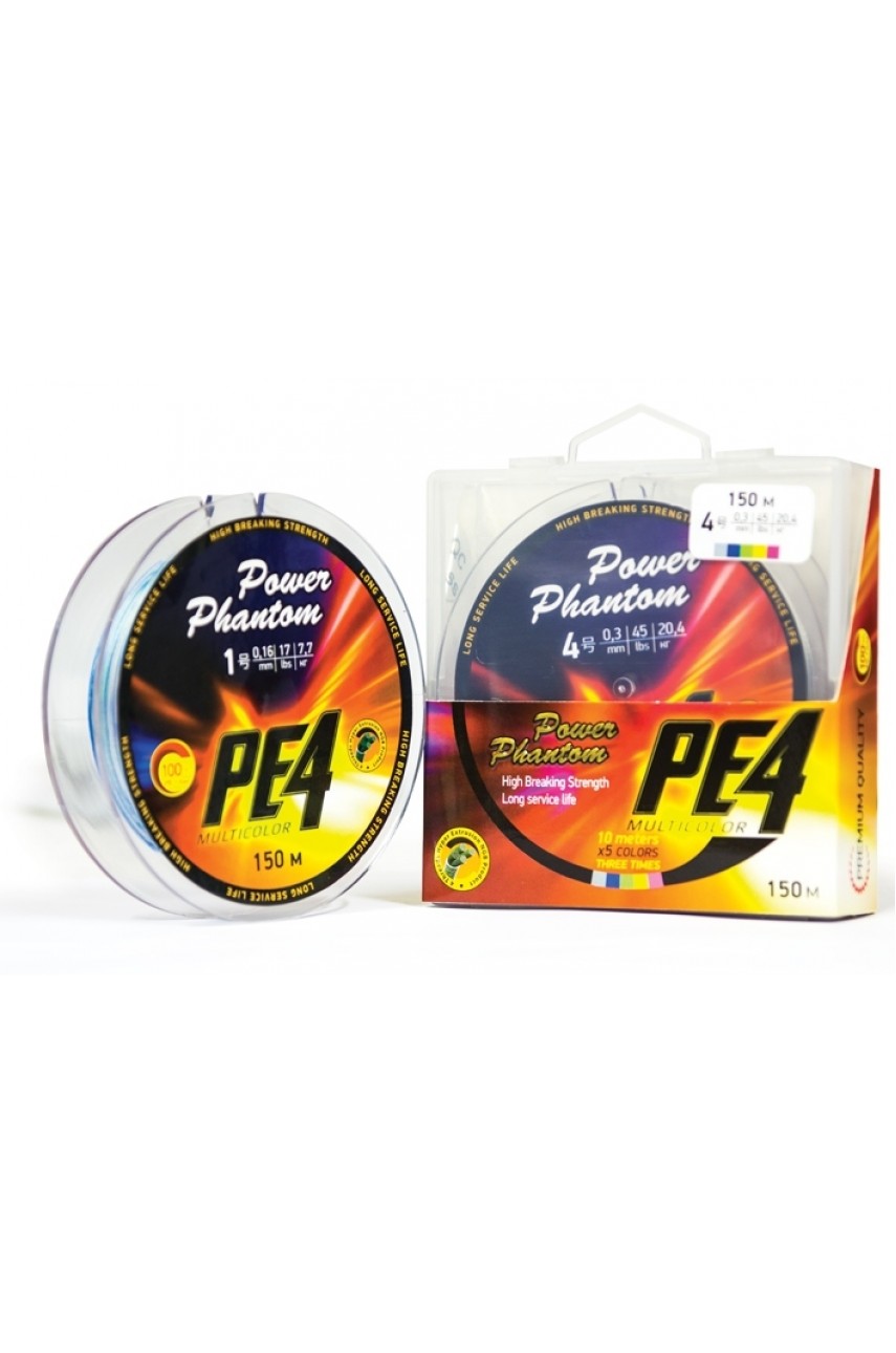 Шнур Power Phantom PE4, 150м, 5 цветов #0,4, 0,1мм, 5,4кг модель PPPE4M15004 от Power Phantom