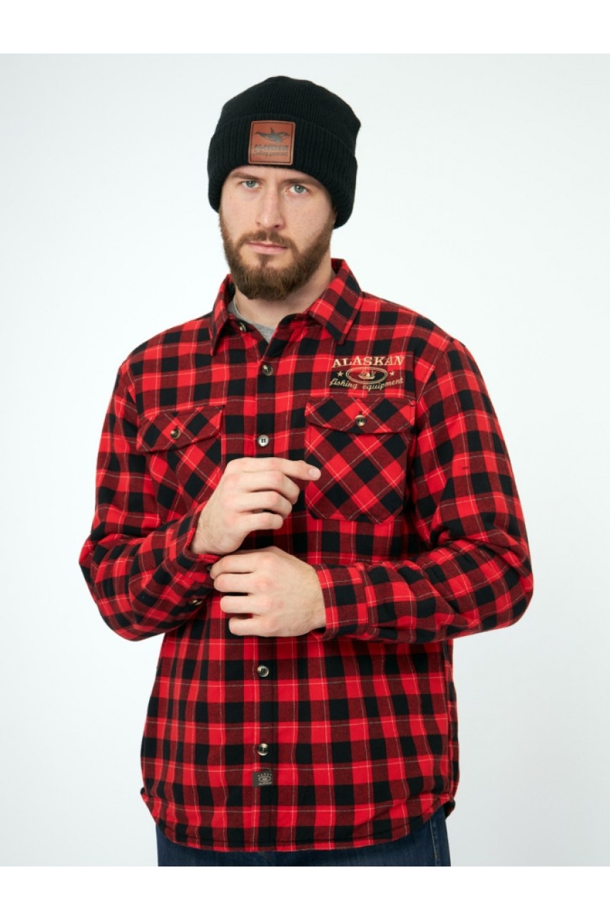 Рубашка с меховой подкладкой красная клетка  XXXL