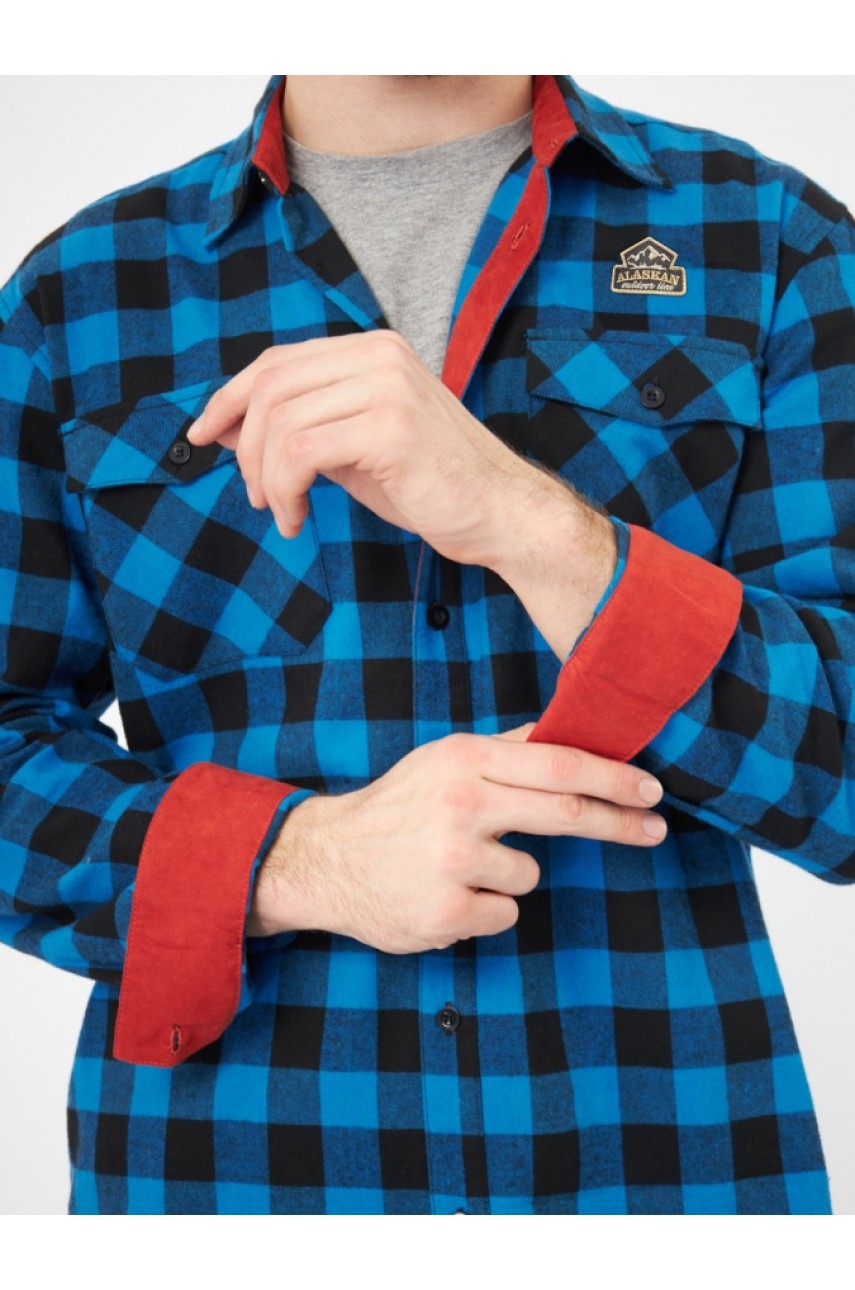 Рубашка фланелевая синяя клетка XXXL