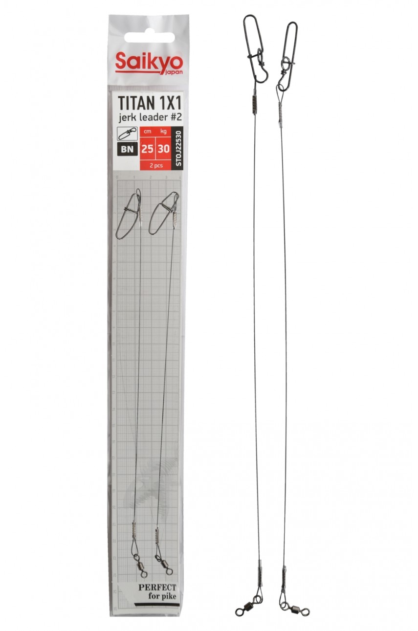 Поводок Saikyo Titan 1x1 Jerk №1 STOJ12530, 30кг/25см, 2шт Поводок Saikyo Titan 1x1 Jerk №1 STOJ12530, 30кг/25см, 2шт