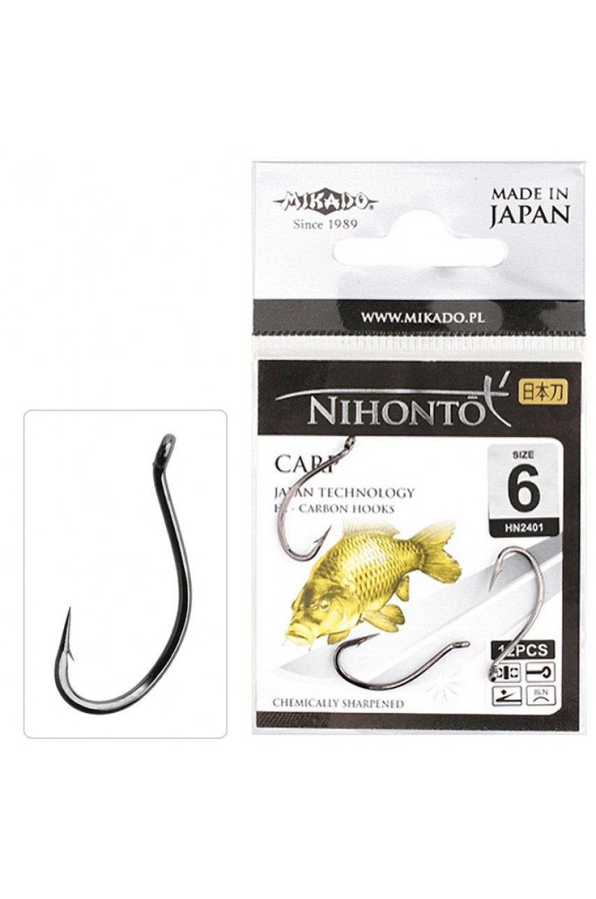 Крючки Mikado NIHONTO - CARP № 2 BN (с ушком) ( 9 шт.) модель HN2401-2BN от Mikado