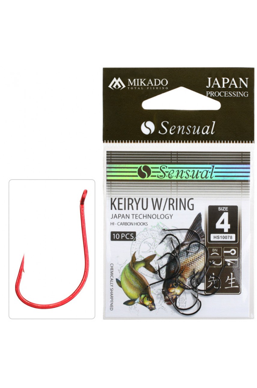 Крючки Mikado SENSUAL - KEIRYU W/RING № 12 RED (с ушком) ( 10 шт.) модель HS10078-12R от Mikado