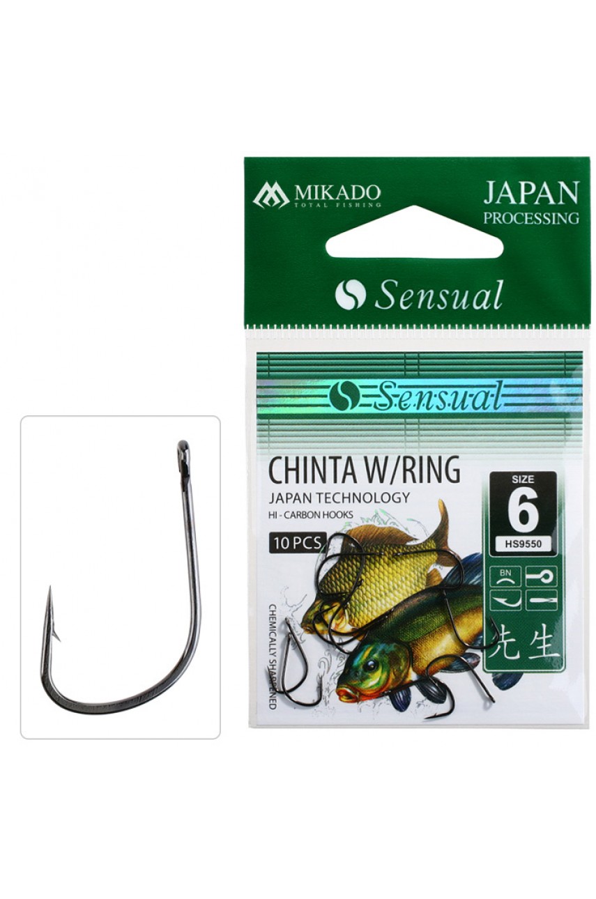 Крючки Mikado SENSUAL - CHINTA W/RING № 12 BN (с ушком)( 10 шт.) модель HS9550-12B от Mikado