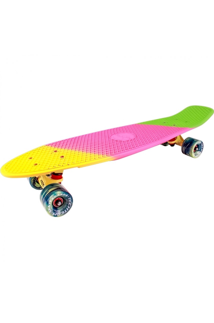 Скейтборд круизер TECH TEAM TRICOLOR 27' желтый-розовый-зеленый NN004198