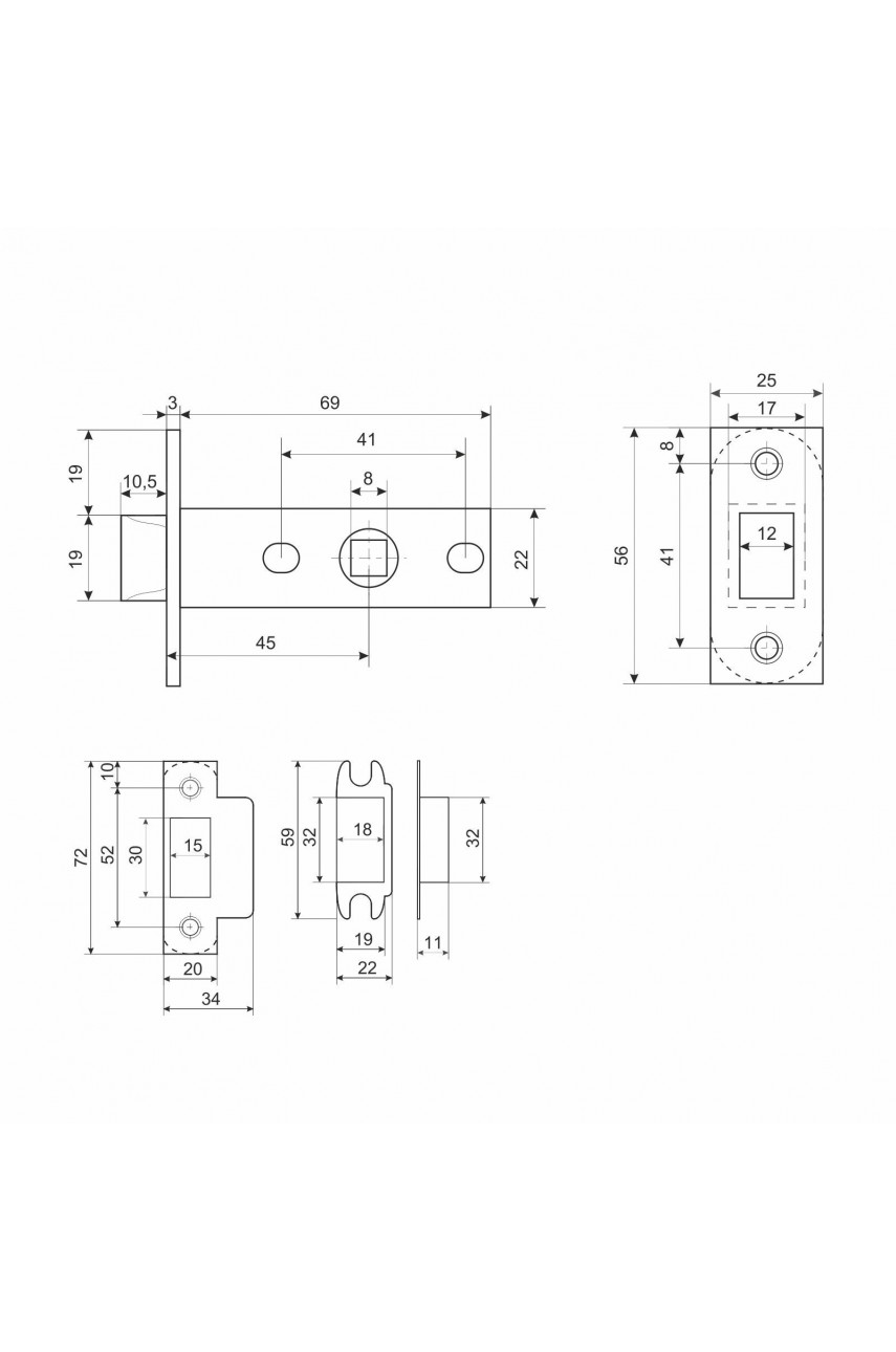 АЛЛЮР АРТ КОЛОМБО SN+L45-8 SN (2380/S45) мат.никель Комплект ручка и защелка
