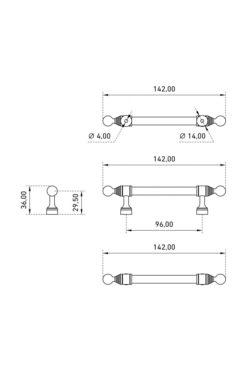 StahlBuro AP2306-96 2шт., W матовый белый хром. Ручка-скоба мебельная (20, 200)