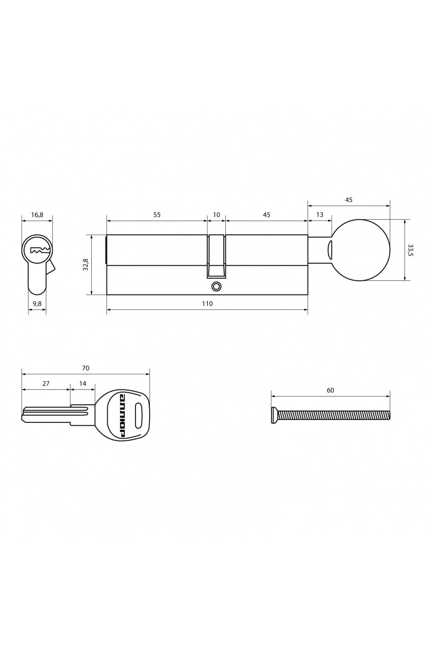 АЛЛЮР HD FG 110-5К CP[45Gх10х55] хром перф.кл Цилиндровый механизм