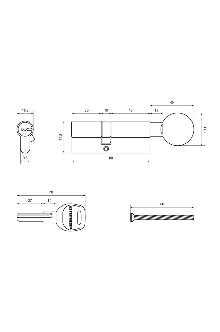 АЛЛЮР HD FG 80-5К BP[30x10x40G] (35x45G) латунь перф.кл/верт Цилиндровый механизм
