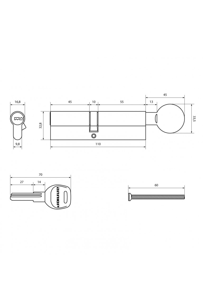 АЛЛЮР HD FG 110-5К CP[45х10х55G] хром перф.кл Цилиндровый механизм