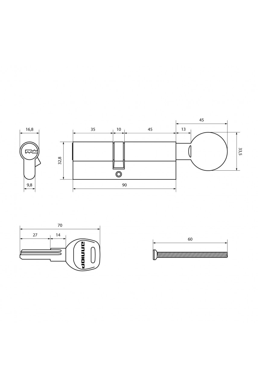 АЛЛЮР HD FG 90-5К BP[35x10x45G] (40x50G) латунь перф.кл/верт Цилиндровый механизм