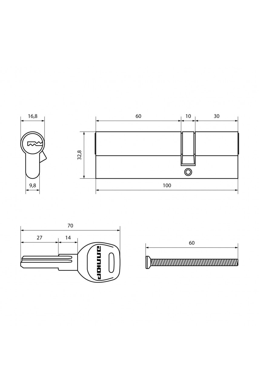 АЛЛЮР HD F 100-5К CP[30x10x60] (35x65) хром перф.кл Цилиндровый механизм