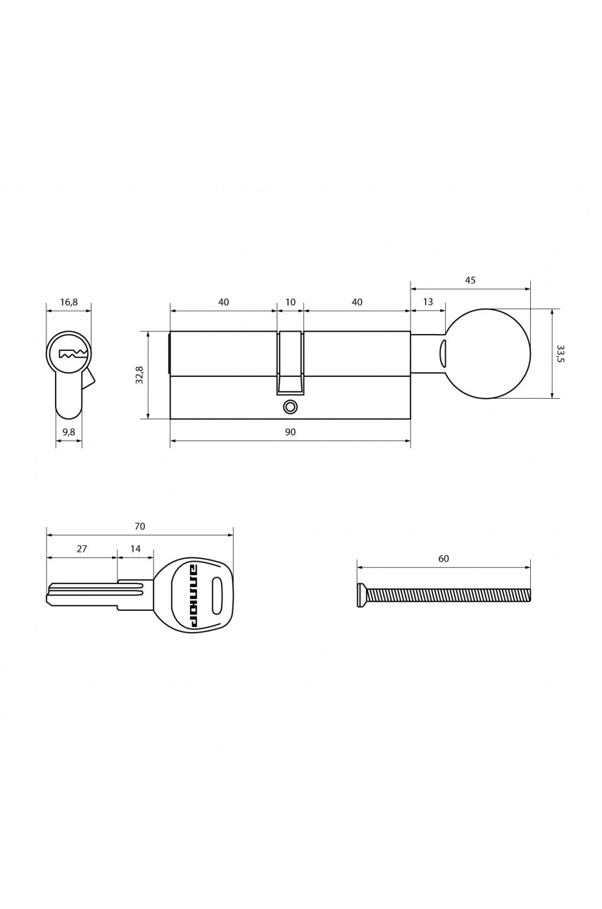 АЛЛЮР HD FG 90-5К CP (45x45G) хром перф.кл/верт Цилиндровый механизм