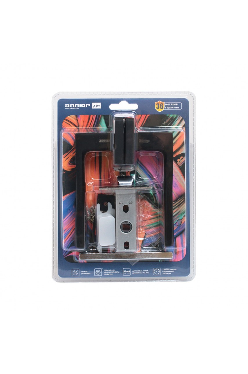 АЛЛЮР АРТ КОЛОМБО BL/BL+L45-8 BL (23150/S45) матовый черный Комплект ручка и защелка