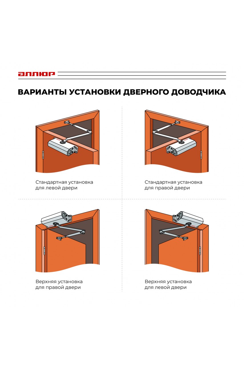 АЛЛЮР Доводчик дверной COMFORT ДД 168/3-5 A-C (до 120 кг) коричневый RAL8024, морозостойкий