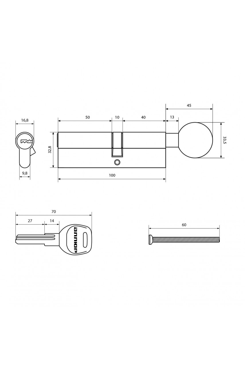 АЛЛЮР HD FG 100-5К CP (55x45G) хром перф.кл Цилиндровый механизм