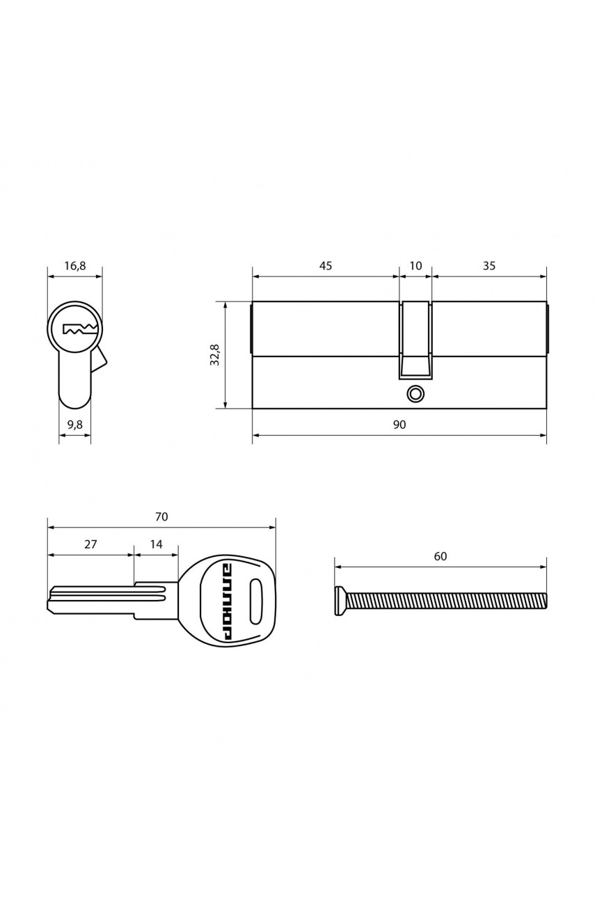 АЛЛЮР HD F 90-5К BP[35x10x45] (40x50) латунь перф.кл Цилиндровый механизм