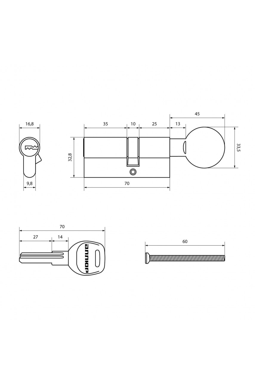 АЛЛЮР HD FG 70-5К BP[25Gx10x35] (40x30G) латунь перф.кл/верт Цилиндровый механизм