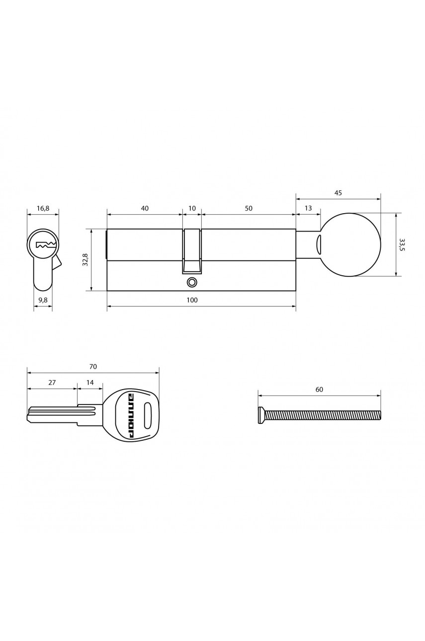 АЛЛЮР HD FG 100-5К CP[40х10х50G] хром перф.кл Цилиндровый механизм