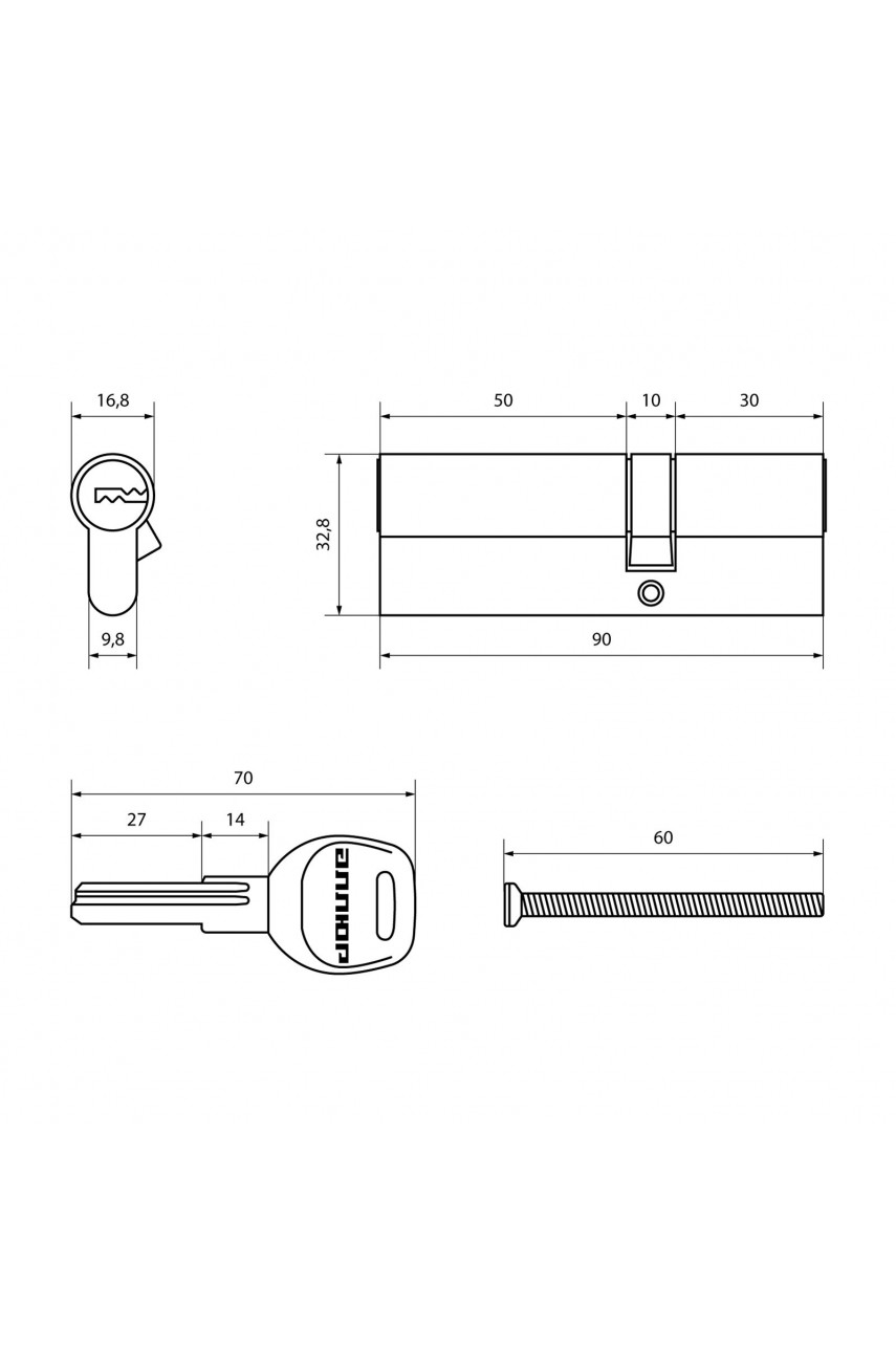 АЛЛЮР HD F 90-5К BP[30x10x50] (35x55) латунь перф.кл Цилиндровый механизм