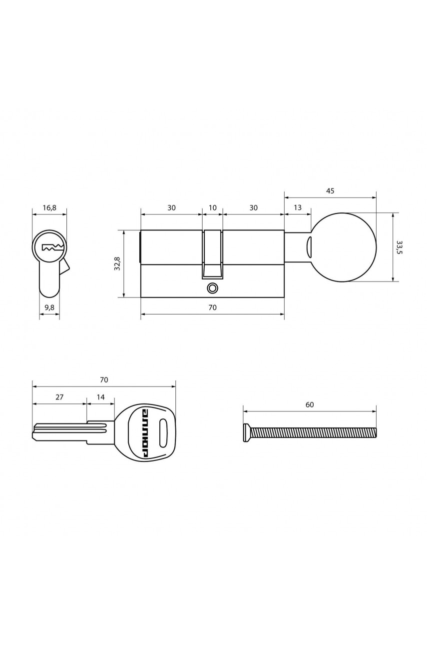 АЛЛЮР HD FG 70-5К BP (35x35G) латунь перф.кл/верт Цилиндровый механизм
