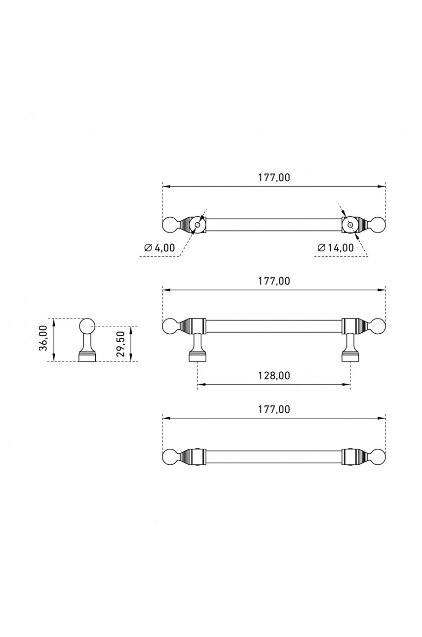 StahlBuro AP2306-128 2шт., W матовый белый хром. Ручка-скоба мебельная (15, 150)