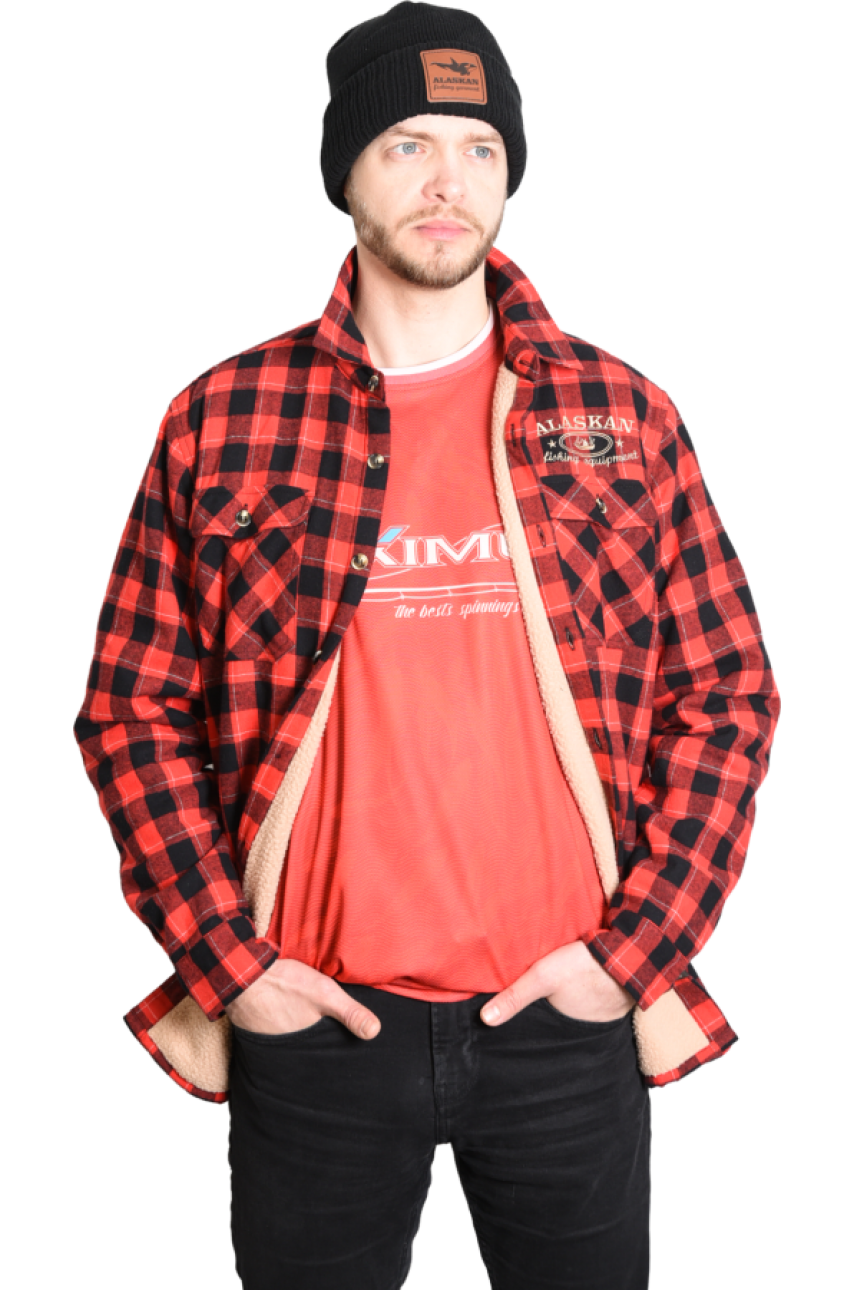 Рубашка с меховой подкладкой красная клетка  XXXL