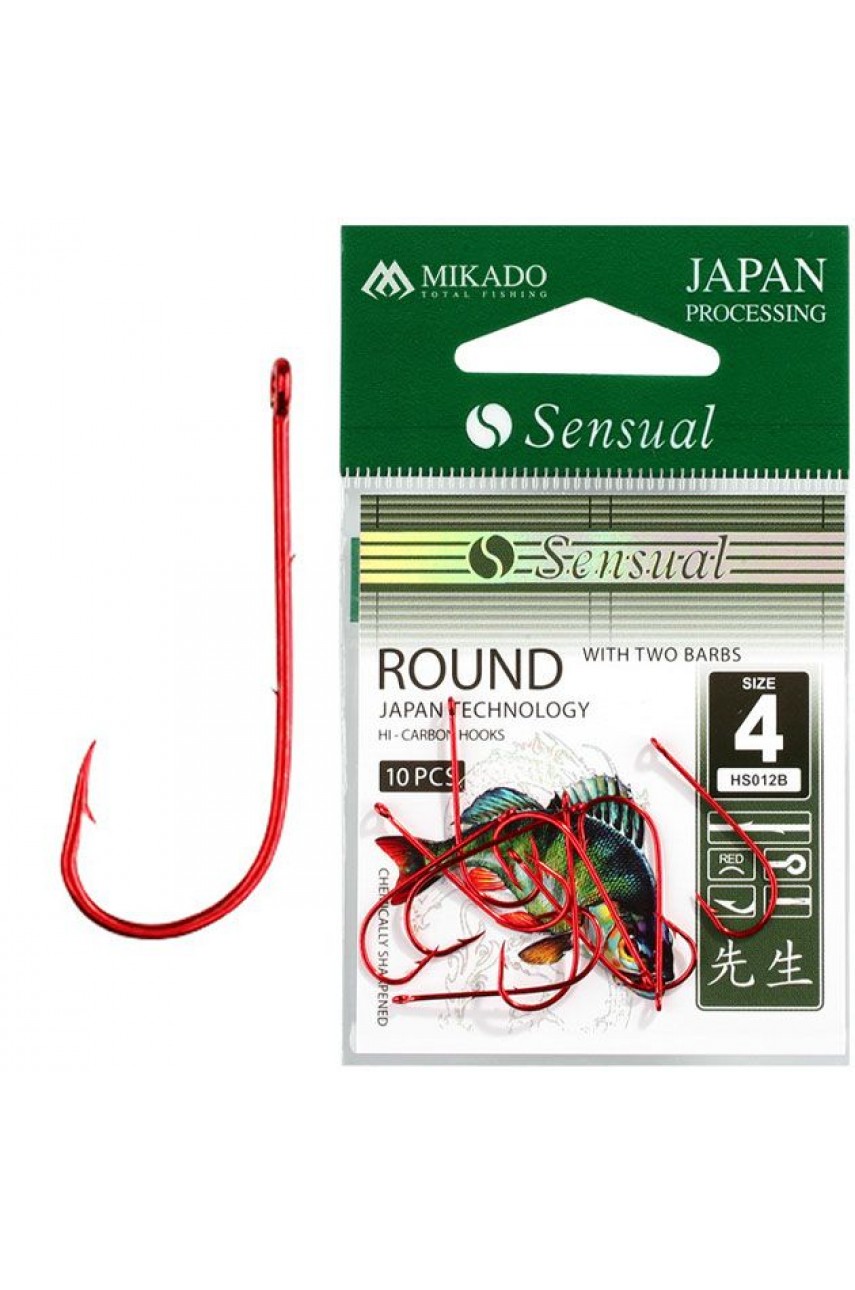 Крючки Mikado SENSUAL - ROUND с заусенцами № 10 RED (с ушком) ( 10 шт.)