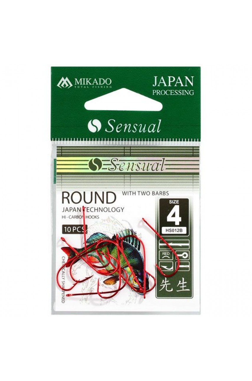 Крючки Mikado SENSUAL - ROUND с заусенцами № 4 RED (с ушком) ( 10 шт.)