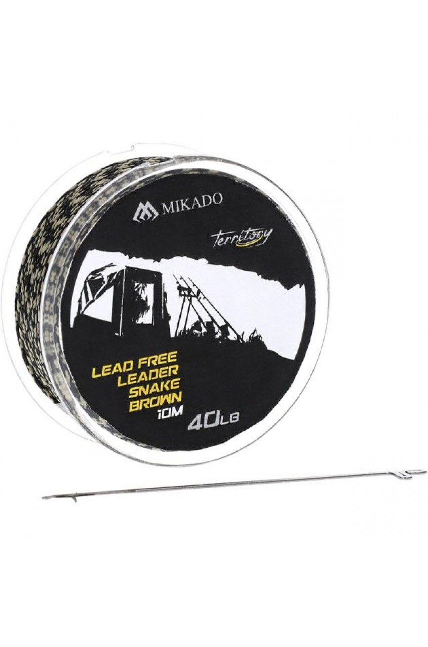 Лидкор Mikado Territory LEAD FREE LEADER супер-мягкий, утяжел (40LB, 10м ) тёмный камуфляж+игла