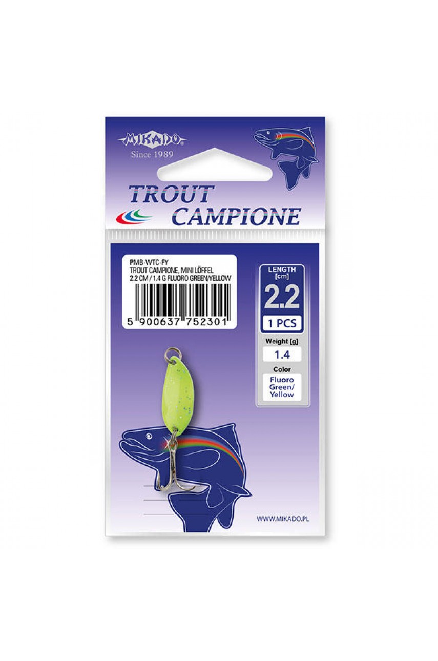 Блесна колеблющаяся Mikado TROUT CAMPIONE MINI 1.4 г. / 2.2 см. - зелёный-желтый модель PMB-WTC-FY от Mikado